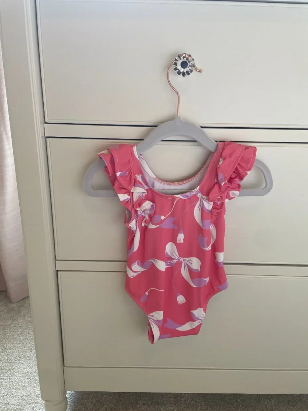 TBBC Pink and Purple Bow Ruffle Swimsuit Size 6 to 12 Months NWOT